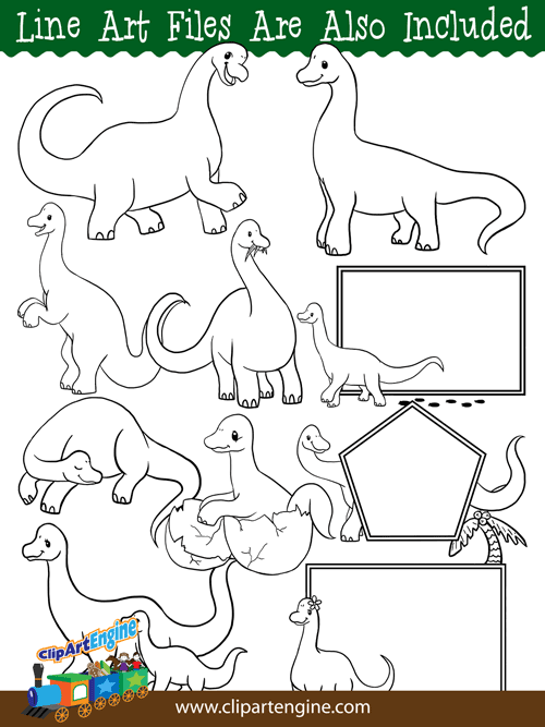 Black and white line art files are also included as part of this collection of brachiosaurus clip art.