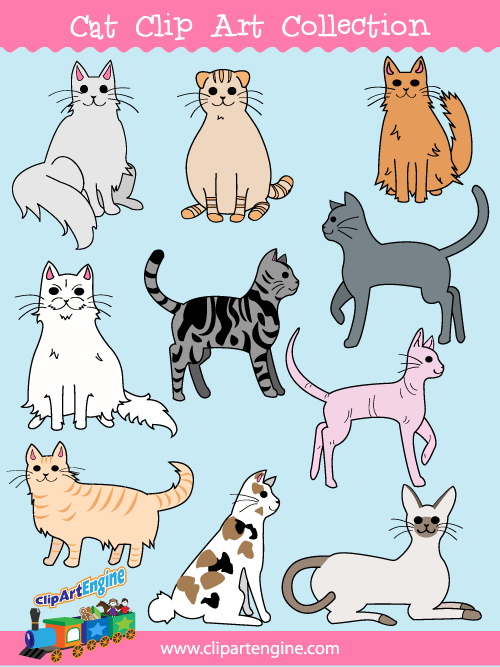 Our Cat Clip Art Collection is a set of royalty free vector graphics that includes a personal and commercial use license.