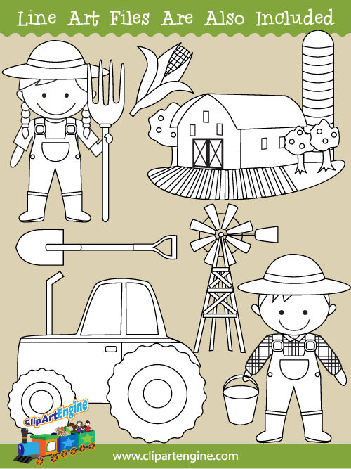 clipart farmer black and white