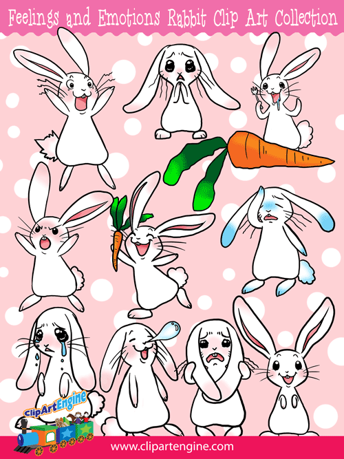 Our Feelings and Emotions Rabbit Clip Art Collection is a set of royalty free vector graphics that includes a personal and commercial use license.