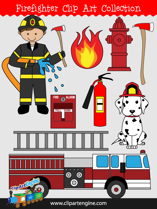 Our Firefighter Clip Art Collection is a set of royalty free vector graphics that includes a personal and commercial use license.