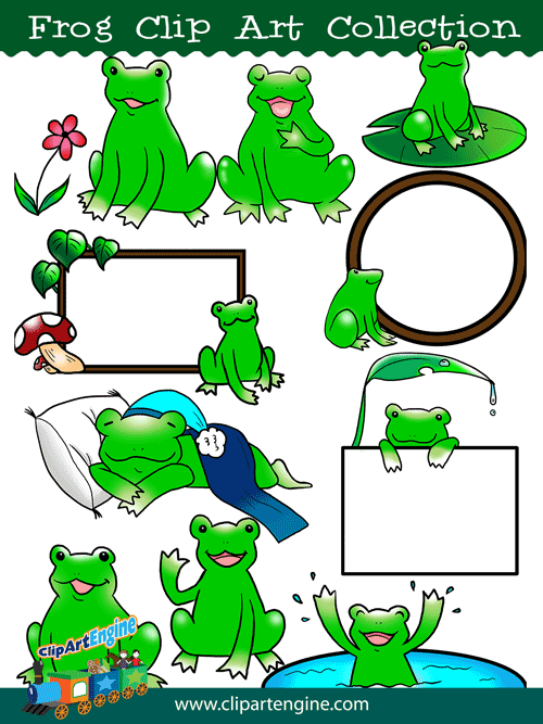 Our Frog Clip Art Collection is a set of royalty free vector graphics that includes a personal and commercial use license.