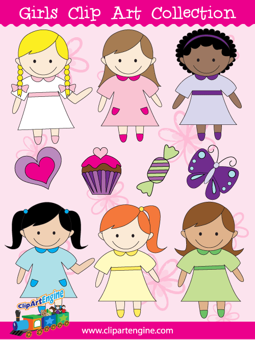 Our Girls Clip Art Collection is a set of royalty free vector graphics that includes a personal and commercial use license.