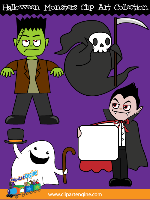 Our Halloween Monsters Clip Art Collection is a set of royalty free vector graphics that includes a personal and commercial use license.