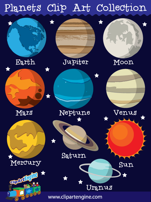 Our Planets Clip Art Collection is a set of royalty free vector graphics that includes a personal and commercial use license.