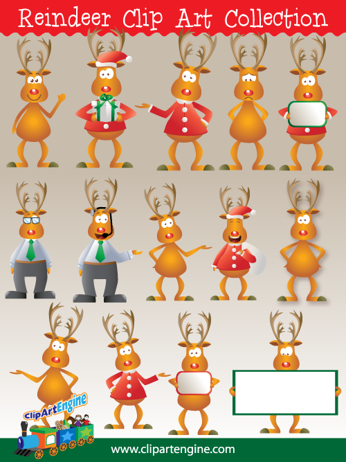 Our Reindeer Clip Art Collection is a set of royalty free vector graphics that includes a personal and commercial use license.