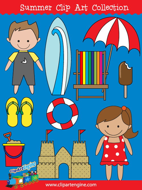 Our Summer Clip Art Collection is a set of royalty free vector graphics that includes a personal and commercial use license.